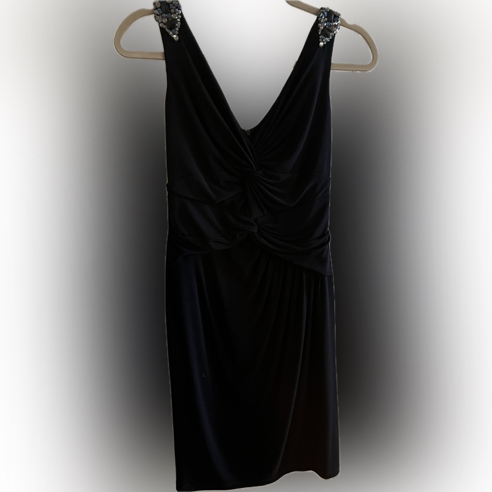 David Meister NAVY Blue dress with beaded shoulder